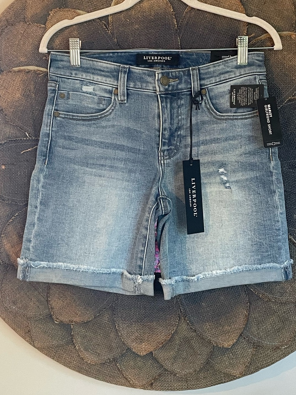 Liverpool Marley Girlfriend Distressed Roll-Cuff Jean Shorts